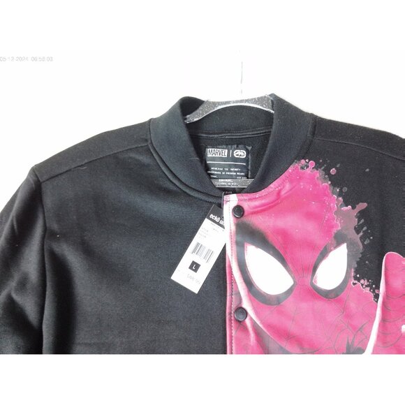 Ecko Marvel Spiderman Fleece Jacket Men's Size Large Black Varsity Graphic Snaps - Picture 3 of 6